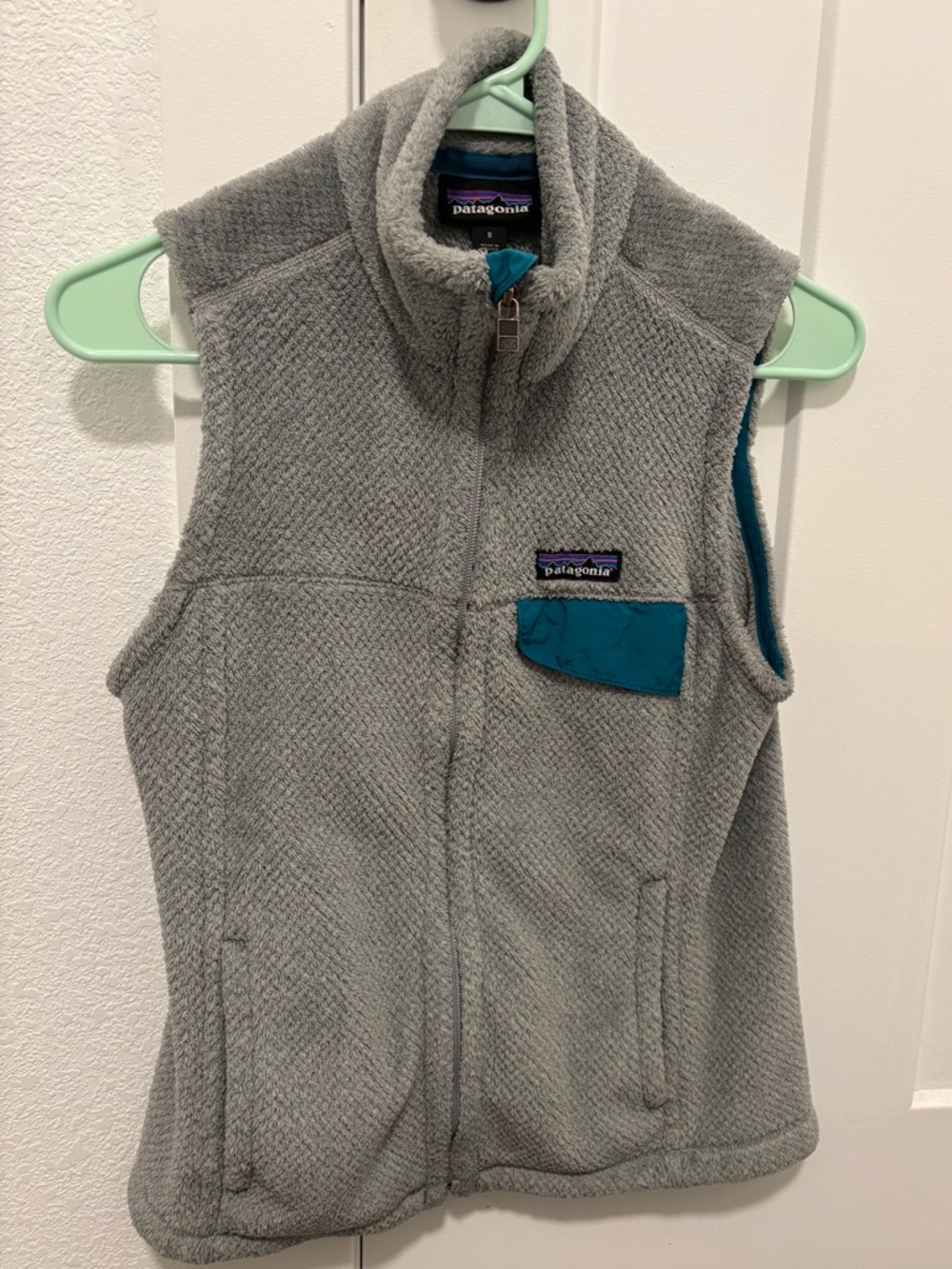 Patagonia Light Gray Fleece Jacket with Teal Accent